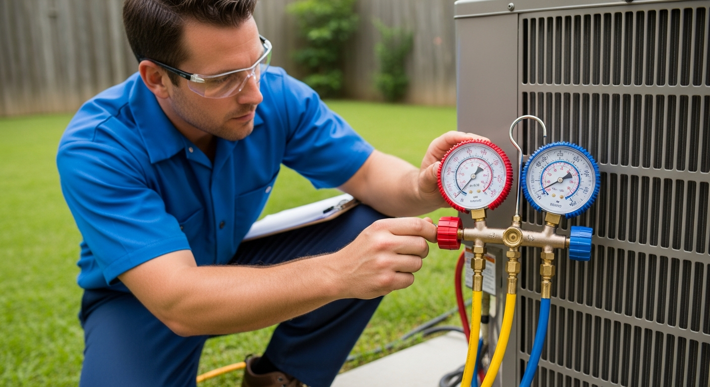 Klima gaz dolumu – freon şarjı yapan teknisyen